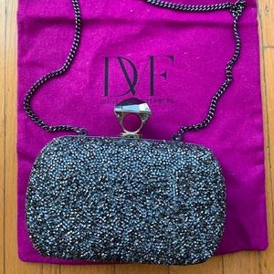 DVF Black Silver Clutch With Original Dustbag
